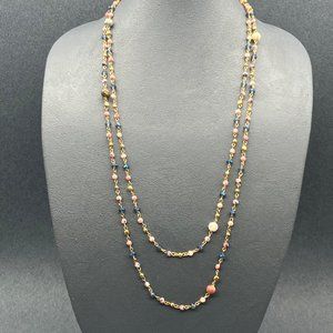 Cato 1946 Long Necklace Gold Chain Pink Blue Gray Marble Faceted Retro Soft Girl